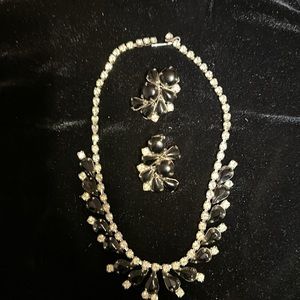 Vintage Black and Clear Rhinestone Necklace